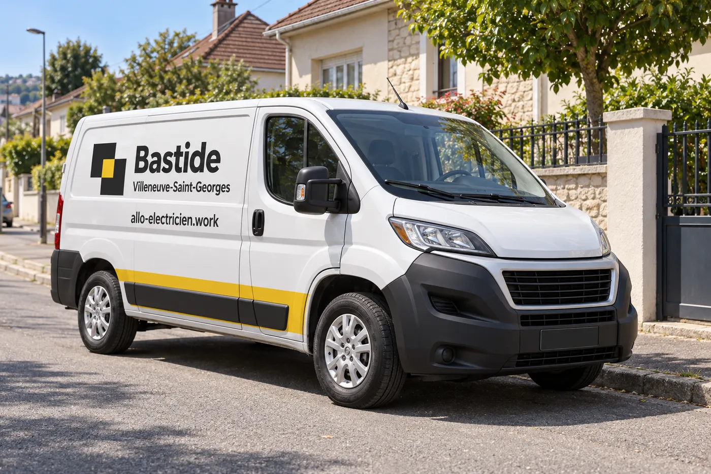 Camionnette d'intervention Bastide garée dans une rue résidentielle de Villeneuve-Saint-Georges